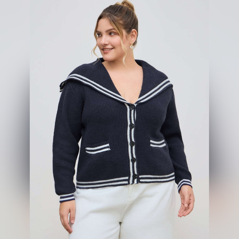 Cider Navy Cardigan with White Accents
